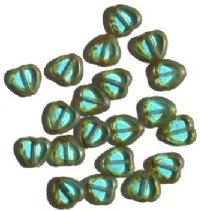 20 10mm Flat Cut Window Heart Beads Transparent Turquoise w/ Speckles